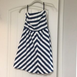 Blue and White Striped Strapless Dress